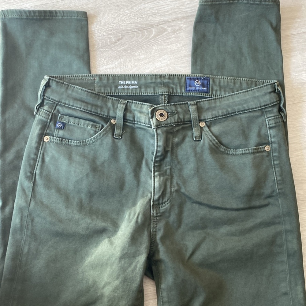 Women's AG Dark Olive Green mid-rise cigarette jeans/skinnies. Soft fabric. - Picture 5 of 8